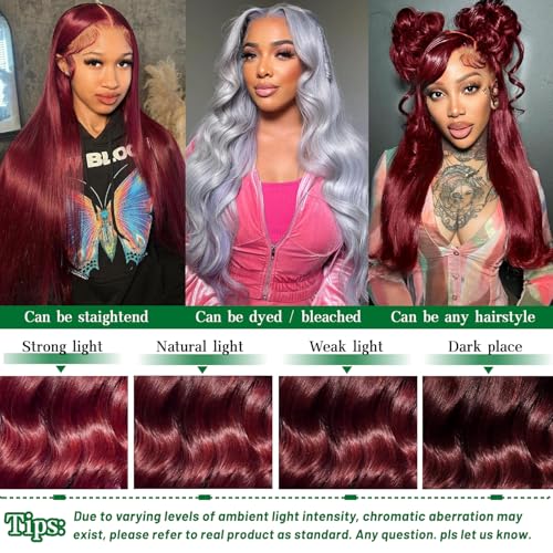 30 Inch 99J Burgundy Wig Human Hair 13x6 Body Wave Lace Front Wigs 180% Density Red Wine Glueless Wigs Pre Plucked for Women