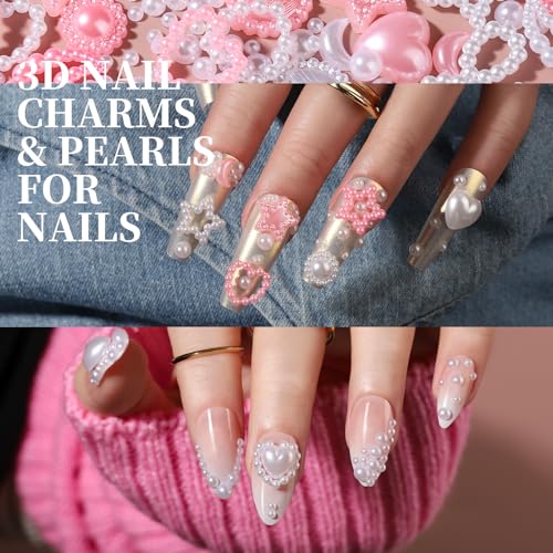 FANDAMEI Nail Charms and Gems, Charms for Nails Design, Nail Art Charms, Nail Design Kit, Rhinestones for Nails, Nail Gems, Bow Charms for Nails, 3D Flowers for Nails, Pearls for Nails