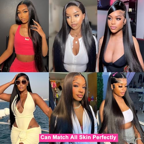 28 Inch 13x6 Lace Front Wigs Human Hair Pre Plucked HD Straight Lace Front Wigs Human Hair 180% Density Frontal Wig Human Hair Natural Black Natural Black
