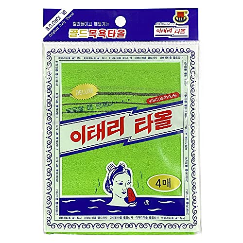 GOLDSANGSA-Korean Exfoliating Towel Washcloth Mitts 12pcs(Green4,Red4,Yellow4)/Korean Italy Towel Skincare Exfoliating Scrub Bath Cloth Remove Dead Skin