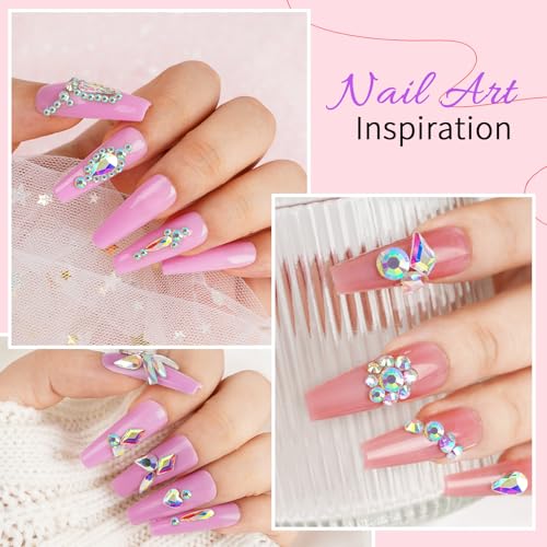 Canvalite 12 Types of 600Pcs Crystal Nail Charms & 5710Pcs Rhinestones for Nails Diamonds for DIY Crafts Flat Back Resin Rhinestones Transparent AB Gemstones Set with Drill Pen & Tweezer