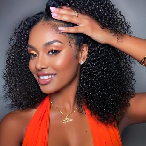 VibeFusion 13x4 HD Transparent Lace Front Human Hair Kinky Curly Wig 200% Density Glueless Pre Plucked Pre-Cut 20 Inch Women's Wig