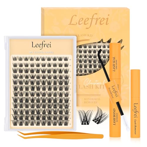 Eyelash Clusters 10-18mm Wispy Lash Clusters D Curl DIY Cluster Lash Extension Kit Individual Lashes Kit With Bond & Seal, Glue Remover, Tweezers(LF01 Lashes Set)