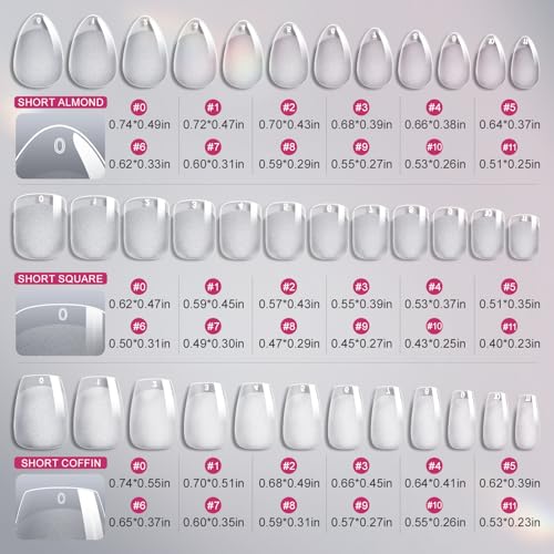 krofaue 3 Styles Short Nail Tips Kit - 720PCS Half Matte Coffin, Almond, Square Fake Nails Full Cover Press on Extension for Soft Gel Tips Set Art DIY Home