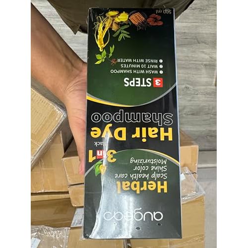 AUGEAS 500ML Black Permanent Hair Color Shampoo, 3 IN 1 Organic Herbal Fast Coloring Shampoo for Men and Women to Cover Grey/White Hair (BLACK)