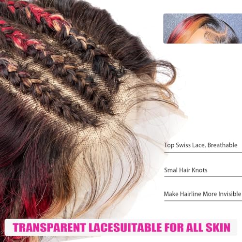 200% Density Glueless Wig Black Red Blonde Wig Red And Blonde Highlight Wig Human Hair Body Wave Lace Front Wigs 13X6 Lace Front Human Hair Wigs Pre Plucked 18INCH