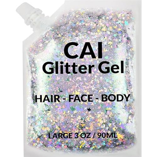 Face, Body & Hair Glitter Gel ? Halloween Glitter for Kids and Women ? 3 Oz Cosmetic-Grade Gel w/Moon & Stars for Festivals & Halloween Party, Easy Apply & Wash Off - Silver 1Pack