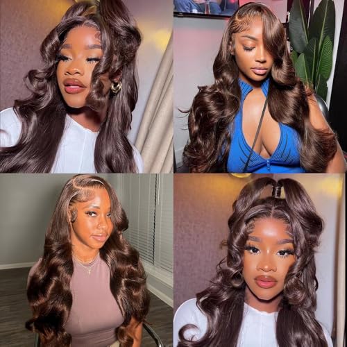 ALLRUN Brown Body Wave Bundles Human Hair 20 22 24 Inch Light Brown Hair Extension Chocolate Human Hair Body Wave 12A 100% Brazilian Unprocessed Virgin Hair Bundles Color 4#