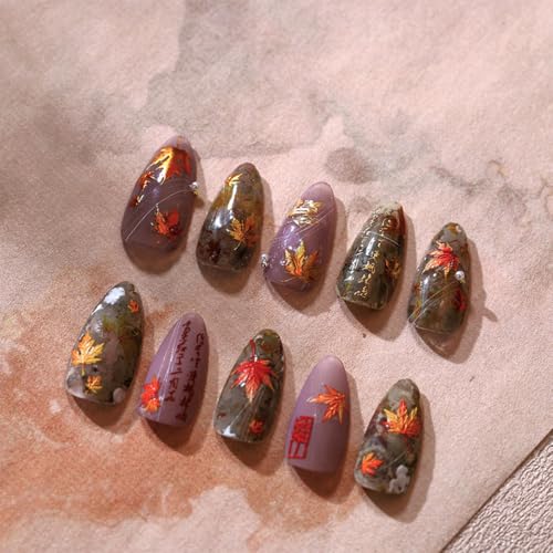Fall Maple Leaves Nail Decals for Nail Art Embossed Autumn Leaf Nail Stickers Bronzing Maple Leaf Nail Art Stickers 5D Self-Adhesive Thanksgiving Nail Decoration Supplies for Women Girls 1 Sheets