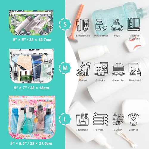 TSA Approved Toiletry Bag, Set of 3 Clear Travel Toiletry Bag Quart Size Zipper Travel Pouch, Waterproof Makeup Cosmetic Bag for Women Men Kids Toiletries Carry on, Dinosaur White