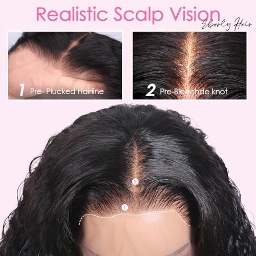 Hidden Strap Water Wave 360 Wigs Human Hair Pre Plucked 180 Density Drawstring Wig Human Hair Wet and Wavy HD Full Lace Frontal with Baby Hair (18 inch)