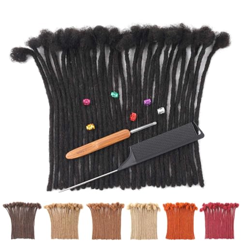 Loc Extensions Human Hair Dreads Extensions for Men Women Dreadlock Extensions Real Human Hair Locs Extension Natural Black Full Handmade Permanent Locs Hair Extensions (0.4cm 1B 8 Inch 100 Strands)
