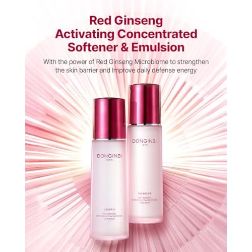 Donginbi Red Ginseng Activating Concentrated Set - Vegan Firming & Skin Barrier Repair Toner(4.4 floz) & Essence(4.4 floz), Moisturizer for Face, Korean Ginseng Skin Care Set Gifts for Women