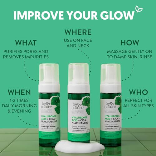 By Nature Foaming Cleanser with Hyaluronic Acid + Cica - Hydrating Face Cleanser For Bright and Fresh Skin - Skincare from New Zealand - 5 fl.oz