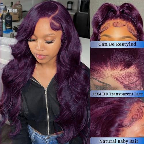 Nicy Purple 13X6 Lace Front Wigs Human Hair 13x4 Colored Lace Front Wigs Human Hair Pre Plucked 150% Density Silk Straight Lace Front Wig Human Hair with Baby Hair Purple Wig (20inch, 13X6 purple)
