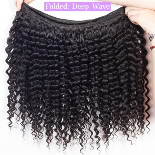 20 22 24 Inch Deep Wave Human Hair Bundles 100% Unprocessed Brazilian Virgin Hair, 3 Bundles, Deep Curly, Black,Sew-In Installation, Wavy Style Keep Texture Silky Soft