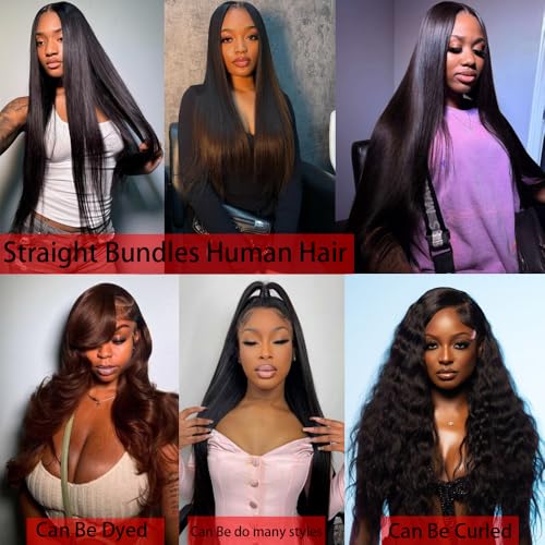 12A Bundles with Closure Human Hair Straight 3 Bundles with Lace Closure 100% Unprocessed Brazilian Human Hair Bundles with Closure Straight Hair Weave Bundles with Closure Human Hair 20 22 24+18