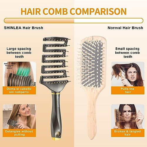 Curved Detangling Brush for Curly Hair, Professional Vented Anti-Tangle Brush for Wet & Dry, Ideal for Textured 2A to 4C Hair and Thick Blow Drying