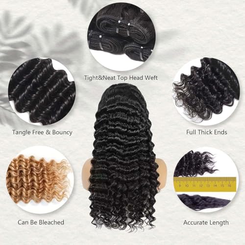 Deep Wave Bundles Human Hair 3 Pcs 12A 24 26 28 Inche Brazilian Deep Wave Cury Bundles Human Hair 100% Unprocessed Brazilian Virgin Hair Wet and Wavy Natural Black Women Hair Extensions