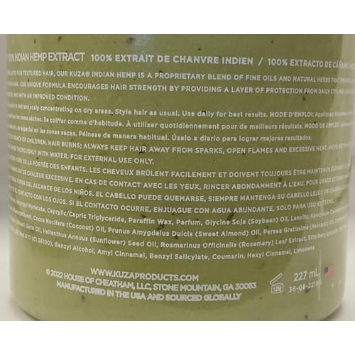 Kuza 100% Indian Hemp Hair & Scalp Treatment, 7.7oz - Improves Dry Hair and Scalp