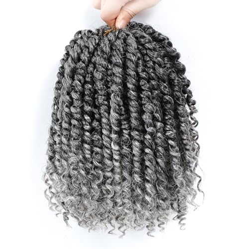 Fulcrum Passion Twist Hair 8 Inch, 8 Packs Passion Twist Crochet Hair for Black Women, Prelooped Crochet Twist Hair with Curly Ends (8Inch, Tgray#)