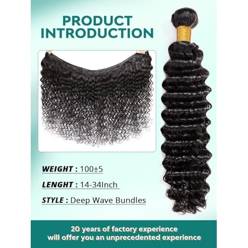 12A Deep Wave Human Hair Bundles 20 20 20 Inch Raw Curly Bundles Human Hair 100% Unprocessed 3 Bundles Brazilian Virgin Human Hair Extensions Quick Weave Natural Black Color