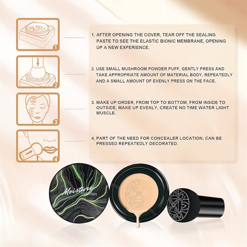 Mushroom Head Air Cushion CC Cream - Moisturizing & Oil Control BB Cream Foundation Create Long-Lasting, Waterproof Makeup Base Primer, Concealer Full Coverage for All Skin Types (Natural)