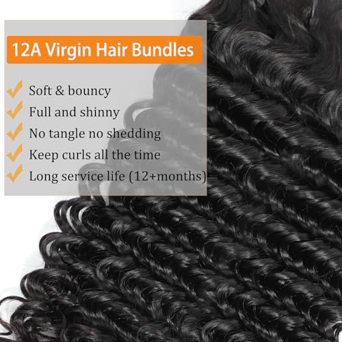 Deep Wave Bundles Human Hair 22 22 22 Inch Curly Human Hair Bundles, 100% Unprocessed 12A Brazilian Virgin Hair with Aligned Scales Wet and Wavy Deep Curly Water Wave Bundles for Black Women