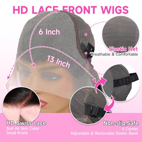32 Inch Body Wave Lace Front Wigs Human Hair Pre Plucked 200 Density 13x6 HD Lace Frontal Wigs Invisilbe Hairline Real Virgin Human Hair Wig Natural Black 3X Longer Lifespan