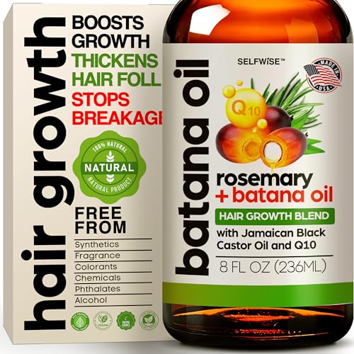 Batana Oil for Hair Growth Oil with Rosemary Castor, 100% Pure, Organic, Cold-Pressed, Unrefined Batana from Honduras by Dr. Sebi - Natural, Vegan, for Strong Roots and Thick Hair, 8oz