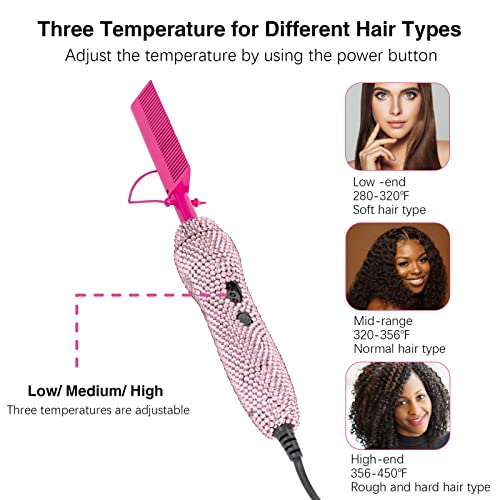 Deluxe Electric Hair Straightener and Curling Comb for Natural Hair and Wigs, 450¡ÆF Heat Pressing Comb with Anti-Scald Case (Pink)