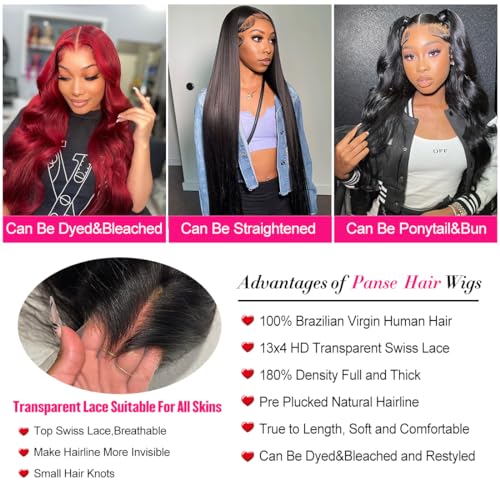 30 Inch Body Wave Glueless wigs human hair Pre Plucked 13x4 HD Lace Front Wigs Human Hair Body Wave Lace Frontal Wigs with Baby Hair Human hair Wigs for Women 180 Density Natural Black