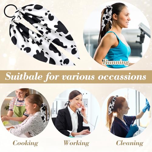 Cow Print Hair Band for Women, Non-Slip Rabbit Bunny Ear Bow Hair Tie Ropes, Elastic Bowknot Ponytail Holder Hair Scrunchies Accessories for Curly Straight Thin Thick Fine Hair