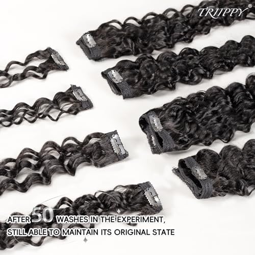 TRIIPPY Raw Hair Clip in Extensions Deep Wave - Triple Lifespan Virgin Hair, 20 Inches - Keep Texture & Smooth After Multiple Washes - 100% Indian Hair