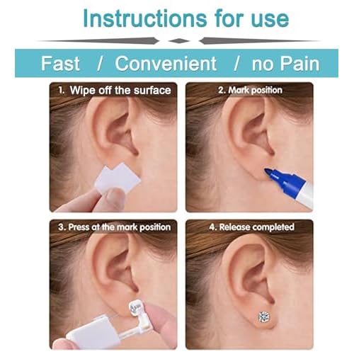 QWALIT Ear Piercing Kit Gold Ear Piercing Gun Kit Self Piercing Earrings Piercing Kit Disposable Earring Gun Piercing Kit with Gold Earring Stud Flat Back Self Helix Cartilage Ear Piercing Kit at Home