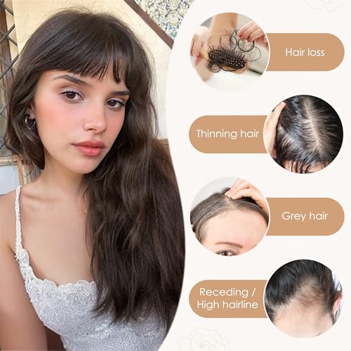 S-noilite Human Hair Toppers for Women with Bangs 100% Real Human Hairpiece 5"x3" Clip in Silk Base Topper Piece Cover Thinning Fine Hair 6 inch Chocolate Brown
