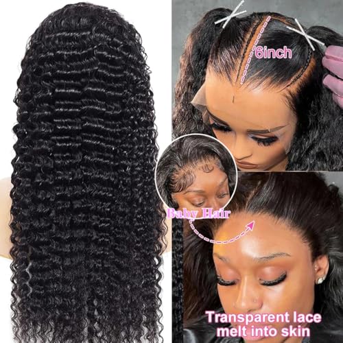 32 Inch Deep Wave Lace Front Wigs Human Hair 200 Density 13x6 HD Lace Frontal Wigs Human Hair Pre Plucked Deep Curly Lace Front Wigs For Women