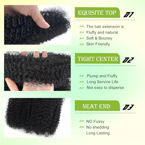 16 Inch Afro Kinkys Bulk Human Hair Kinky Curly Braiding Hair for Mini Twist 50g/Pack Natural Black 4C Dreadlock Extensions for Permanent Sister Locs/Mini Twists/Braids/Repair Can Dye and Bleach