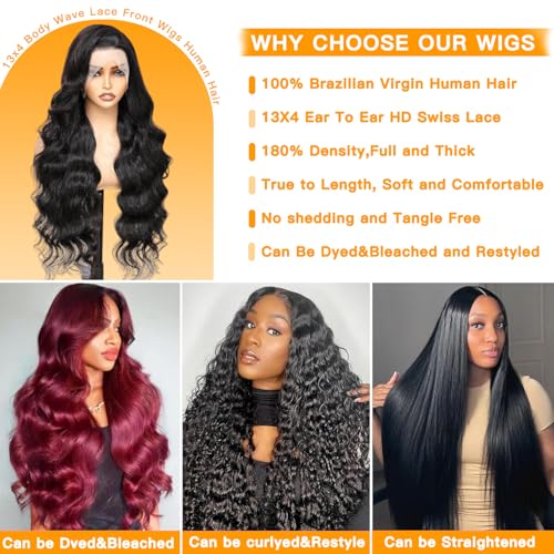 Lace Front Wig Human Hair Body Wave Lace Front Wigs Human Hair Pre Plucked 200 Density 13x4 HD Lace Frontal Glueless Wigs for Women 18 Inch