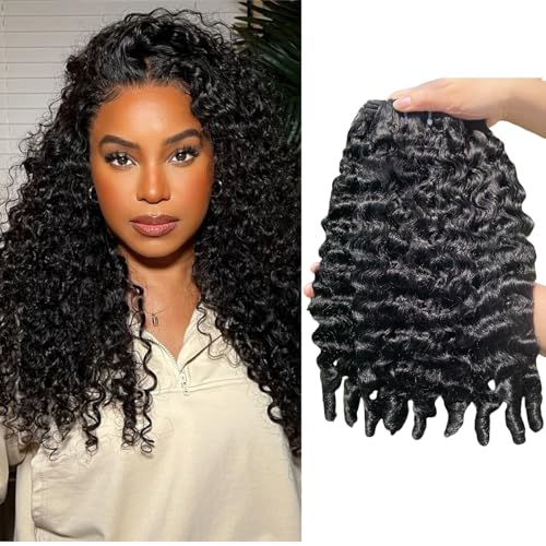 Burmese Curly Bundles Human Hair 18 20 22 Inch 12A Grade 100% Unprocessed Brazilian Virgin Hair Weave with Spriral End 3c4a Quick Weave Real Human Hair Extensions For Black Women Natural Black