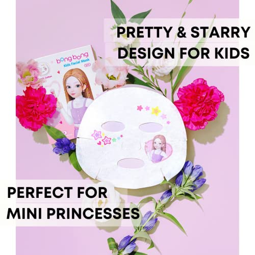 BB Kids Face Masks Spa 5-Pack With Spa Headband | Kids Facial Masks for Girls With 100% Cotton Sheets | Princess Facial Mask for Kids Spa Party Birthday Sleepover (5-Pack with Pink Band)