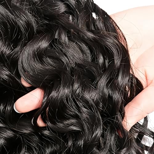 Foruiya Water Wave 4Bundles(50g/bundle) with 4X4 Lace Closure Curly Wave Human Hair Bundles with Lace Closure Brazilian Wet and Wavy Bundles with Closure (12/12/12/12+12" Closure)
