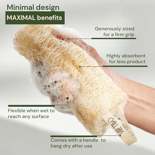 Chill Ah Green Glow Loofah Sponge Set ? 100% Plant-Based, Dye-Free, Biodegradable, Scratch-Free, Handcrafted in Vietnam (2-Pack)