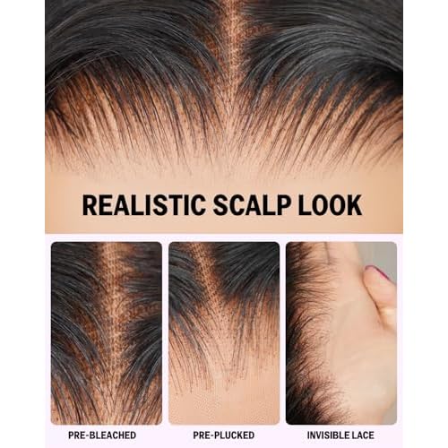 MEGALOOK 12A Body Wave Lace Front Wigs Human Hair Pre Plucked 13x4 HD Frontal Lace Wigs 220% Density Real Bleached Tiny Knots Human Hair Wig 20 Inch