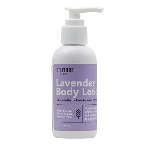 Belfiore Herbal 100% Natural Lavender Body Lotion | Organic Plant Extracts | Calming, Hydrating & Moisturizing | Vegan, Non-GMO | Made in The USA | 4 oz