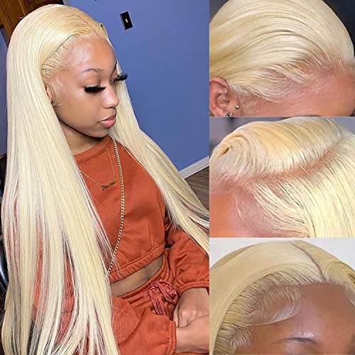 Myecool 30 Inch 613 Lace Front Wig Human Hair 13x4 Straight 613 HD Lace Frontal Wig Human Hair Pre Plucked Bleached Knots for Women(30Inch, Blonde)