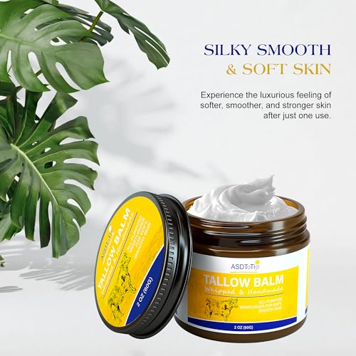 Handmade Whipped Tallow Balm for Skin Care- All Natural Grass Fed Beef Tallow All Purpose Balm,Face and Body Moisturizing Cream, Tallow Balm For Dry Skin- 2 oz