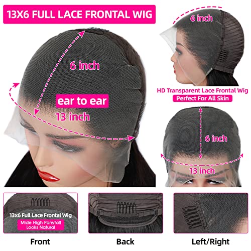 Lemoda 13x6 Full Lace Frontal Wig 180% Density Straight Lace Front Wigs Human Hair HD Transparent Lace Glueless Wig Pre Plucked 15A Brazilian Virgin Human Hair Wigs for Women 22 Inch