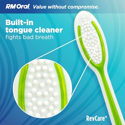 RM Oral RevCare Medium Toothbrush, Circular Power Bristles Power Away Plaque, Tongue & Cheek Cleaner Fights Bad Breath, Value 10 Count