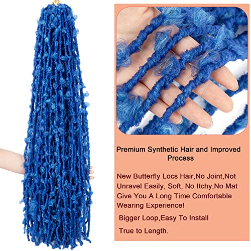 Blue Butterfly Locs Crochet Hair,30 Inch 5 Packs Pre Looped Distressed Faux Locs Crochet Hair For Women,Prelooped Soft Butterfly Locks Crochet Braids,Synthetic Braiding Hair(30¡±,5packs,Blue#)